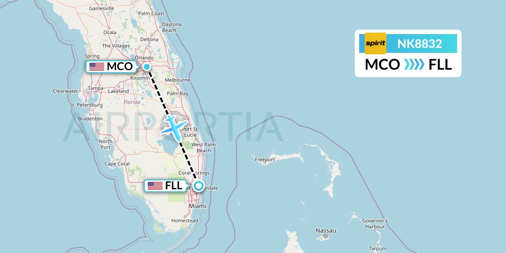 NK8832 Spirit Airlines Flight Map: Orlando to Fort Lauderdale