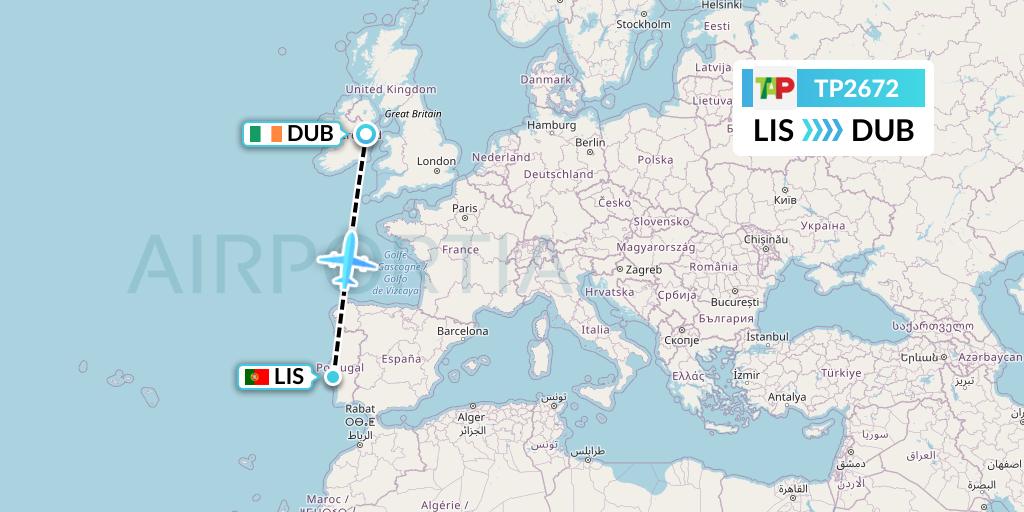 TP2672 TAP Portugal Flight Map: Lisbon to Dublin