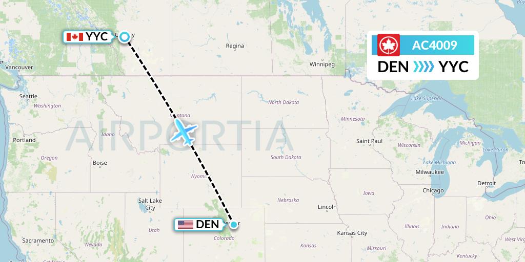 AC4009 Air Canada Flight Map: Denver to Calgary