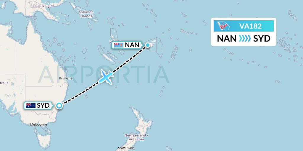 VA182 Virgin Australia Flight Map: Nadi to Sydney