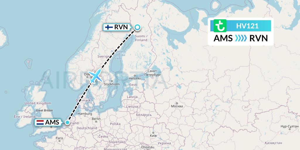 HV121 Transavia Flight Map: Amsterdam to Rovaniemi