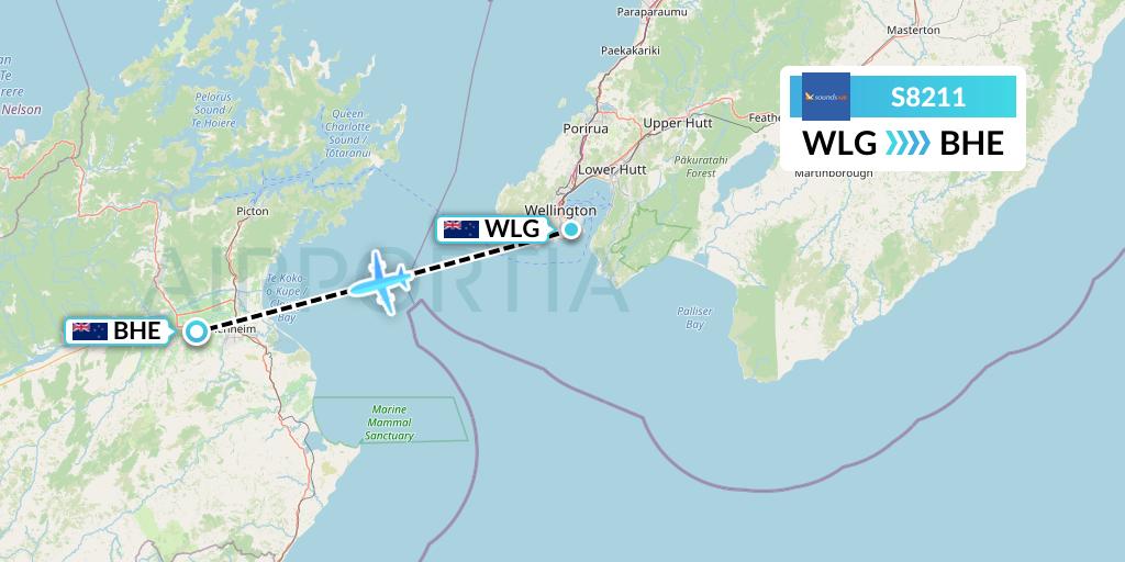 S8211 Soundsair Flight Map: Wellington to Blenheim
