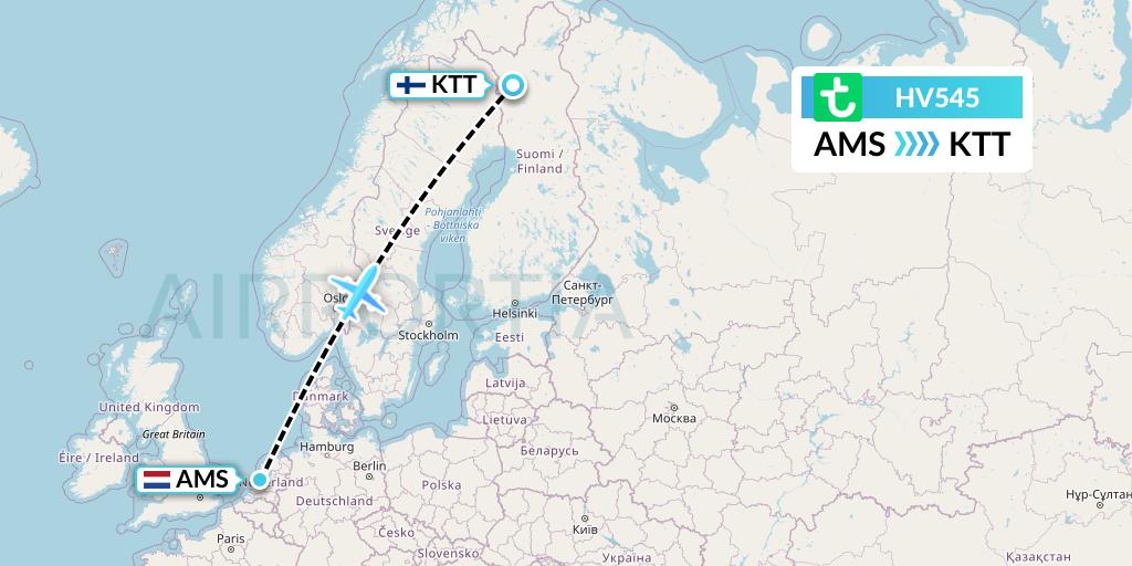 HV545 Transavia Flight Map: Amsterdam to Kittila