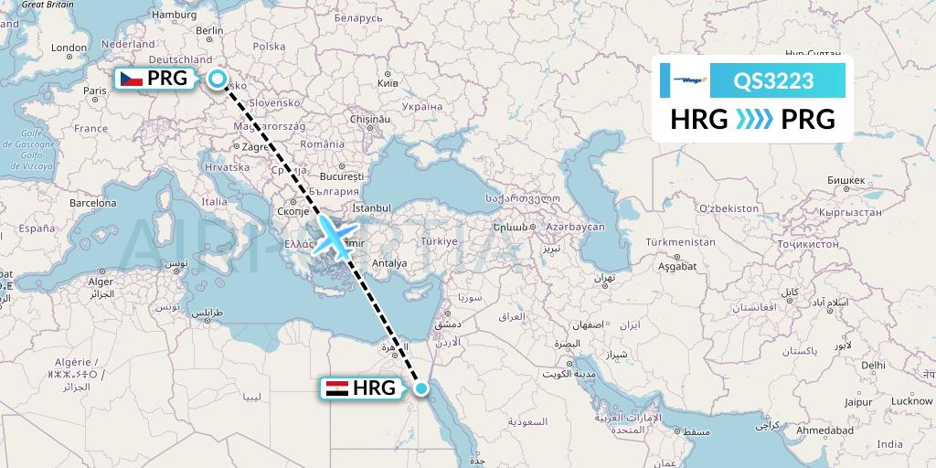 QS3223 Smartwings Flight Map: Hurghada to Prague