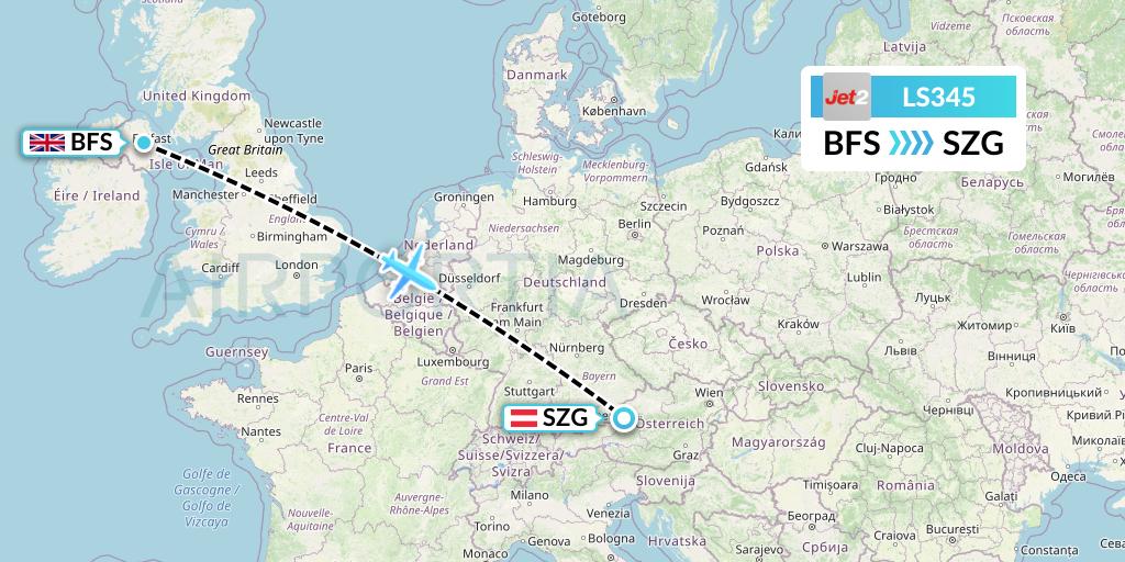 LS345 Jet2 Flight Map: Belfast to Salzburg