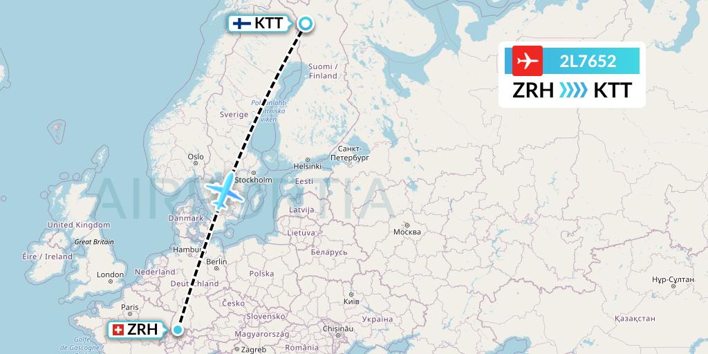 2L7652 Helvetic Airways Flight Map: Zurich to Kittila