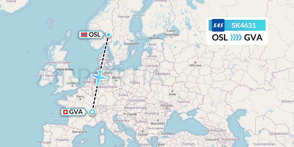 SK4631 SAS Flight Map: Oslo to Geneva