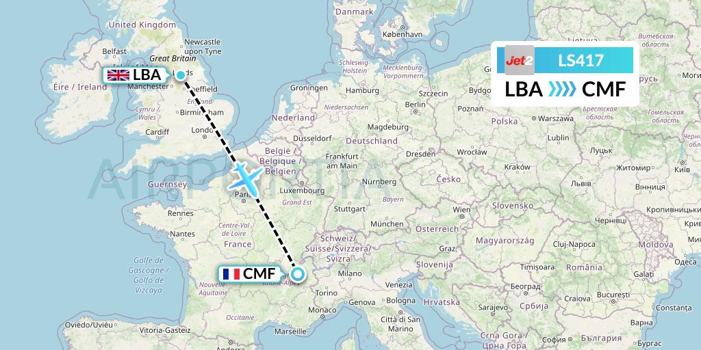 LS417 Jet2 Flight Map: Leeds to Chambery