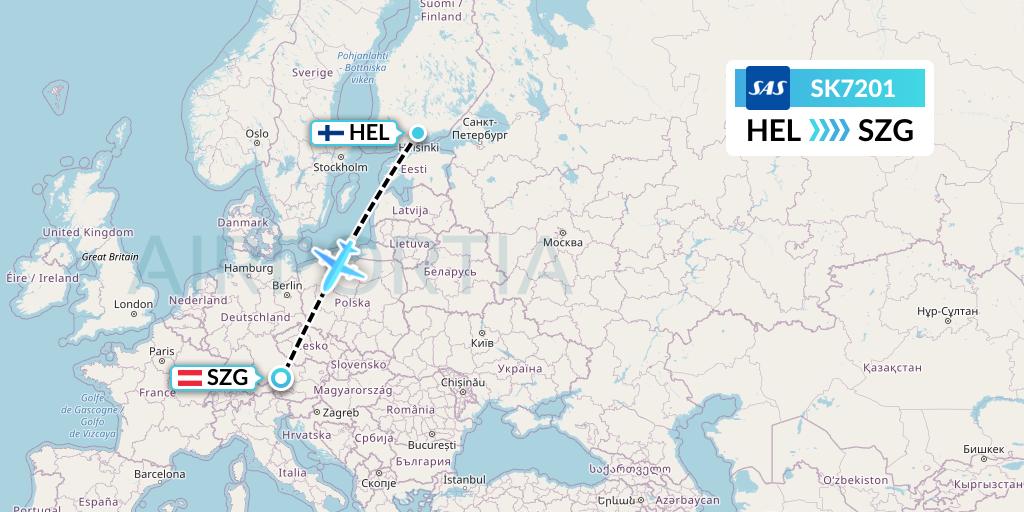 SK7201 SAS Flight Map: Helsinki to Salzburg