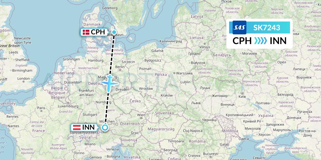 SK7243 SAS Flight Map: Copenhagen to Innsbruck