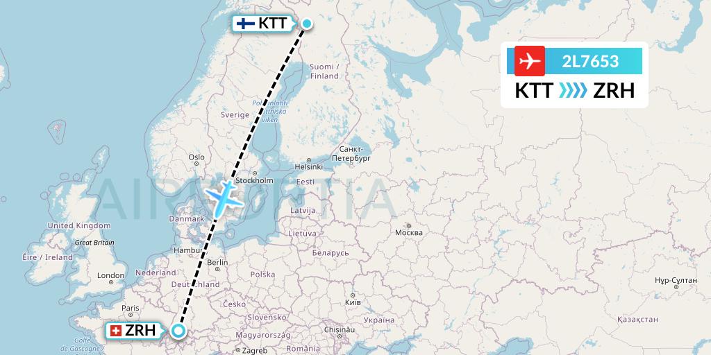 2L7653 Helvetic Airways Flight Map: Kittila to Zurich