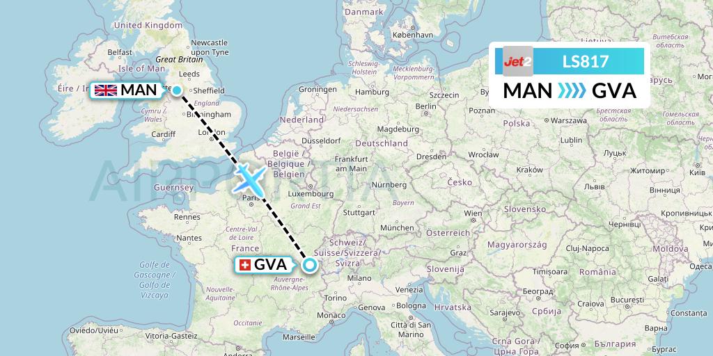LS817 Jet2 Flight Map: Manchester to Geneva