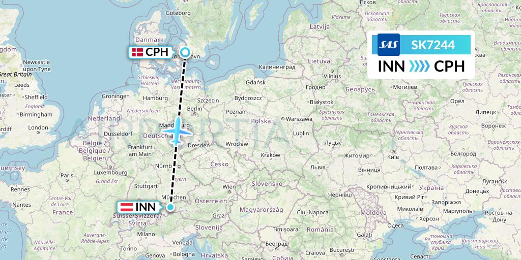 SK7244 SAS Flight Map: Innsbruck to Copenhagen