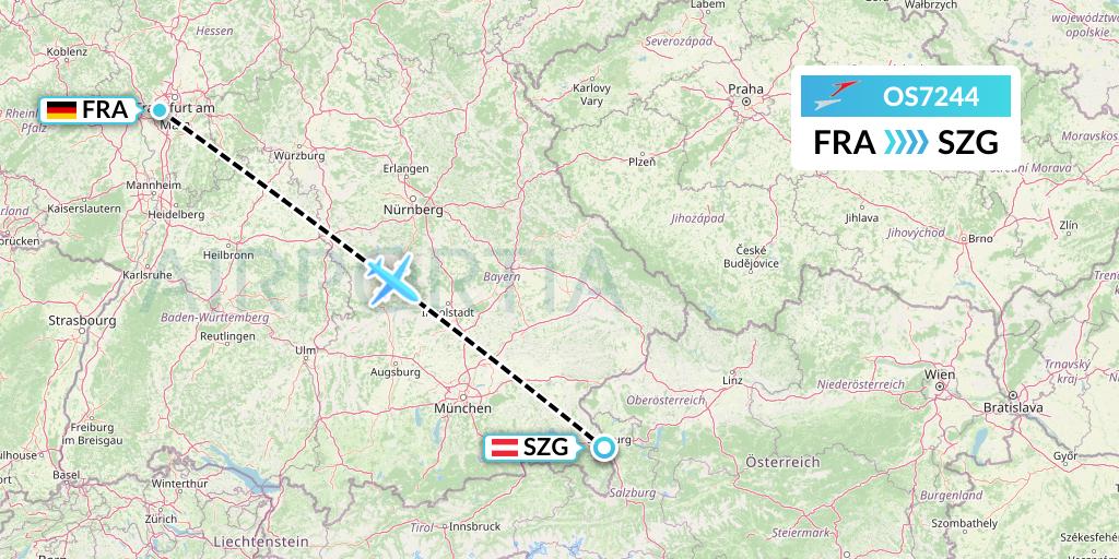 OS7244 Austrian Airlines Flight Map: Frankfurt to Salzburg