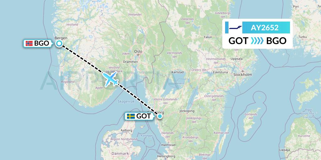 AY2652 Finnair Flight Map: Gothenburg to Bergen