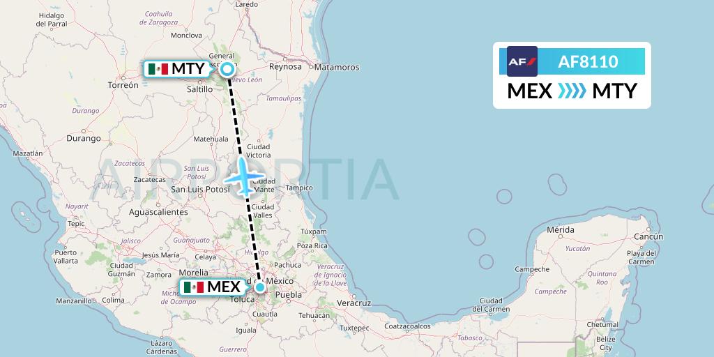 AF8110 Air France Flight Map: Mexico City to Monterrey