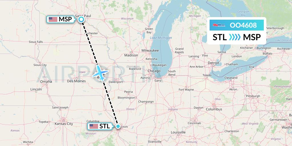 OO4608 SkyWest Airlines Flight Map: St. Louis to Minneapolis