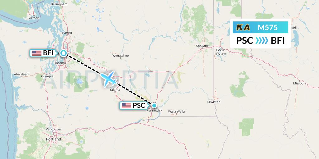 M575 Kenmore Air Flight Map: Pasco to Seattle