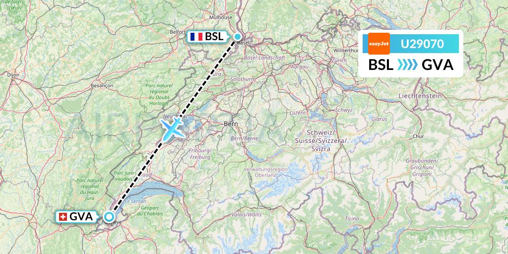 U29070 EasyJet Flight Map: Basel to Geneva