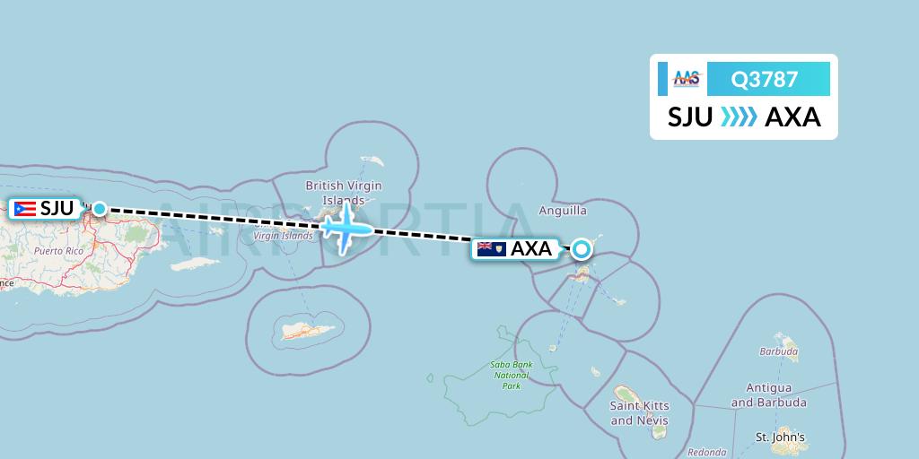 Q3787 Anguilla Air Services Flight Map: San Juan to The Valley