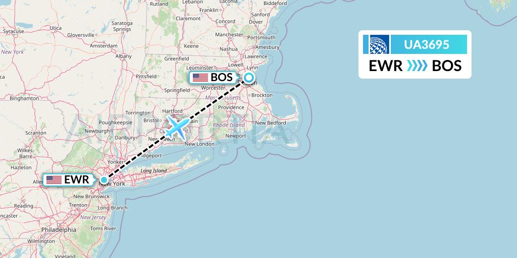 UA3695 United Airlines Flight Map: New York to Boston