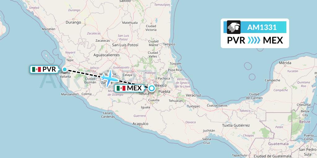 AM1331 Aeromexico Flight Map: Puerto Vallarta to Mexico City