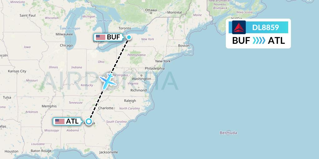 DL8859 Delta Air Lines Flight Map: Buffalo to Atlanta