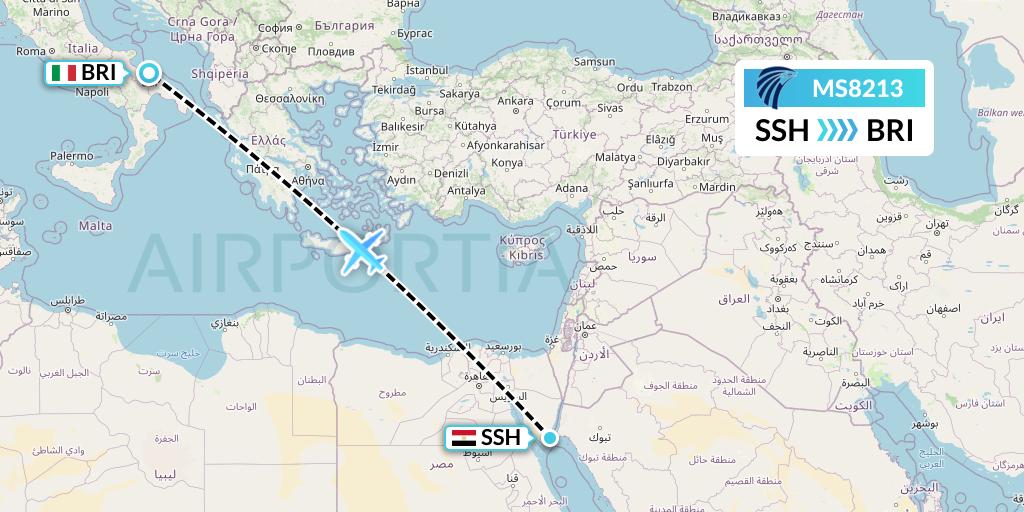 MS8213 EgyptAir Flight Map: Sharm el-Sheikh to Bari