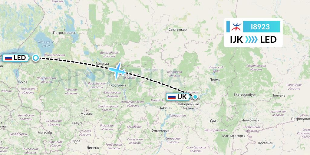 I8923 Izhavia Flight Map: Izhevsk to St. Petersburg
