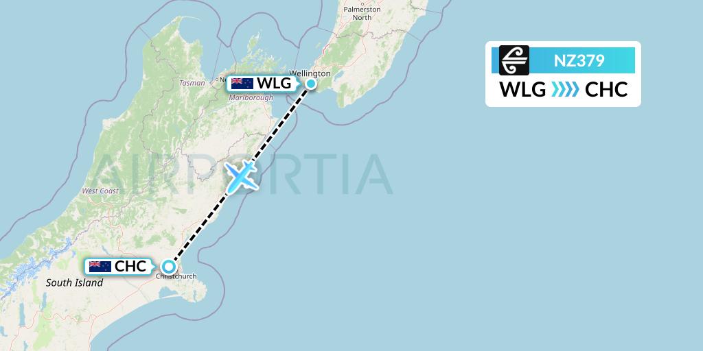 NZ379 Air New Zealand Flight Map: Wellington to Christchurch