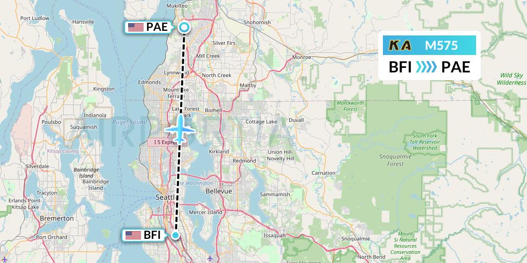 M575 Kenmore Air Flight Map: Seattle to Everett