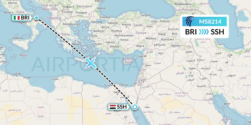 MS8214 EgyptAir Flight Map: Bari to Sharm el-Sheikh