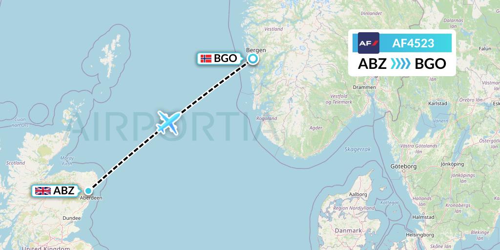 AF4523 Air France Flight Map: Aberdeen to Bergen