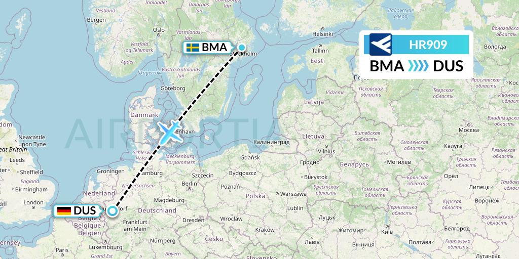 HR909 Hahn Air Flight Map: Stockholm to Dusseldorf
