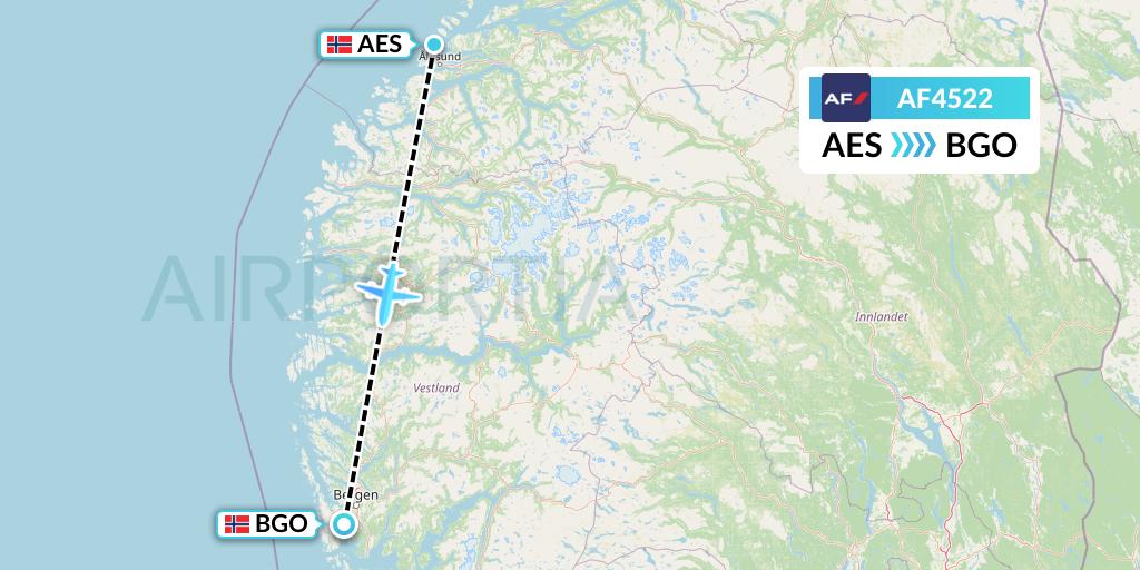 AF4522 Air France Flight Map: Alesund to Bergen