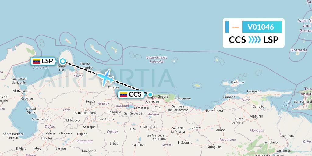V01046 Conviasa Flight Map: Caracas to Paraguana