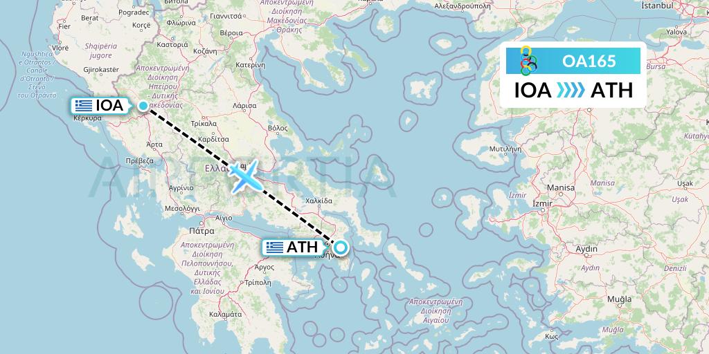 OA165 Olympic Air Flight Map: Ioannina to Athens
