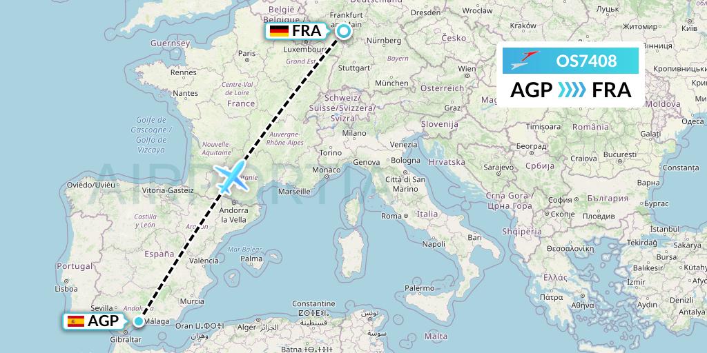 OS7408 Austrian Airlines Flight Map: Malaga to Frankfurt