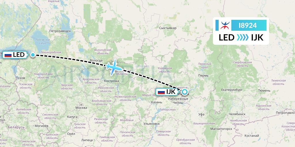 I8924 Izhavia Flight Map: St. Petersburg to Izhevsk