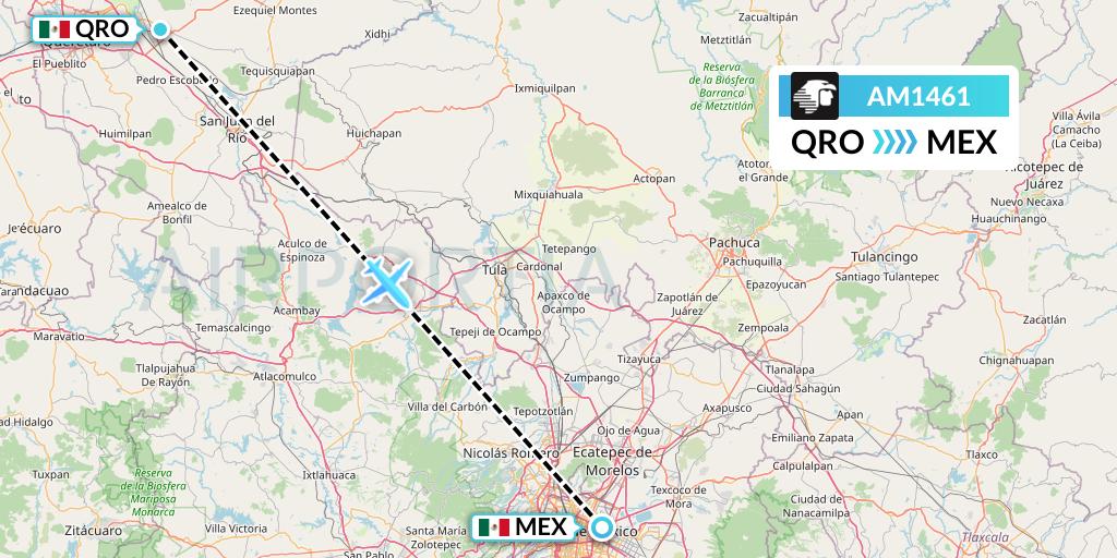 AM1461 Aeromexico Flight Map: Queretaro to Mexico City