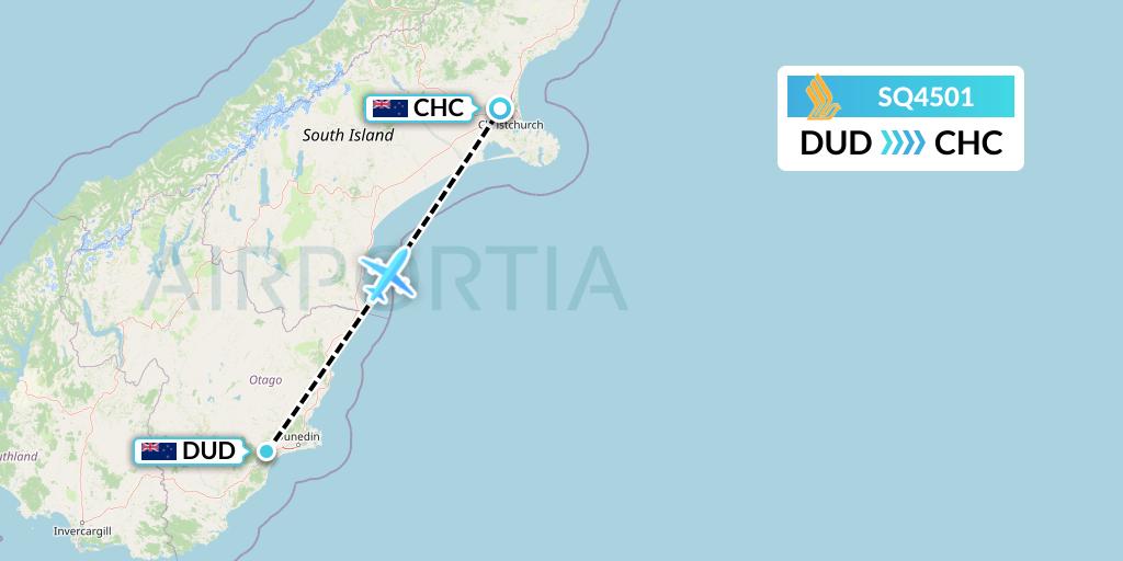 SQ4501 Singapore Airlines Flight Map: Dunedin to Christchurch