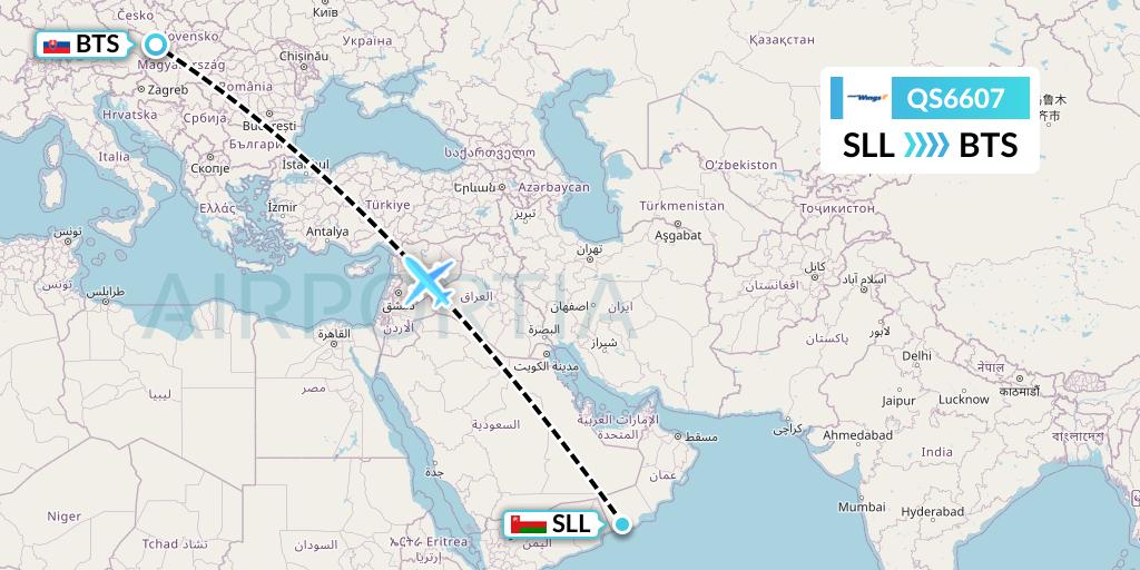 QS6607 Smartwings Flight Map: Salalah to Bratislava