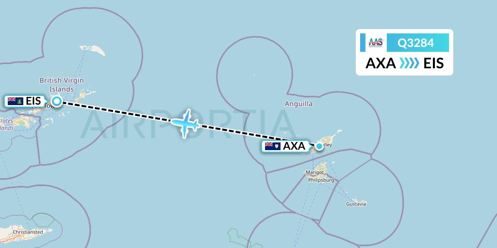 Q3284 Anguilla Air Services Flight Map: The Valley to Beef Island