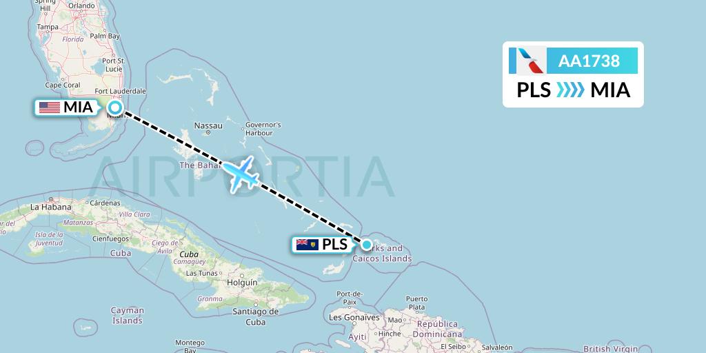 AA1738 American Airlines Flight Map: Providenciales to Miami