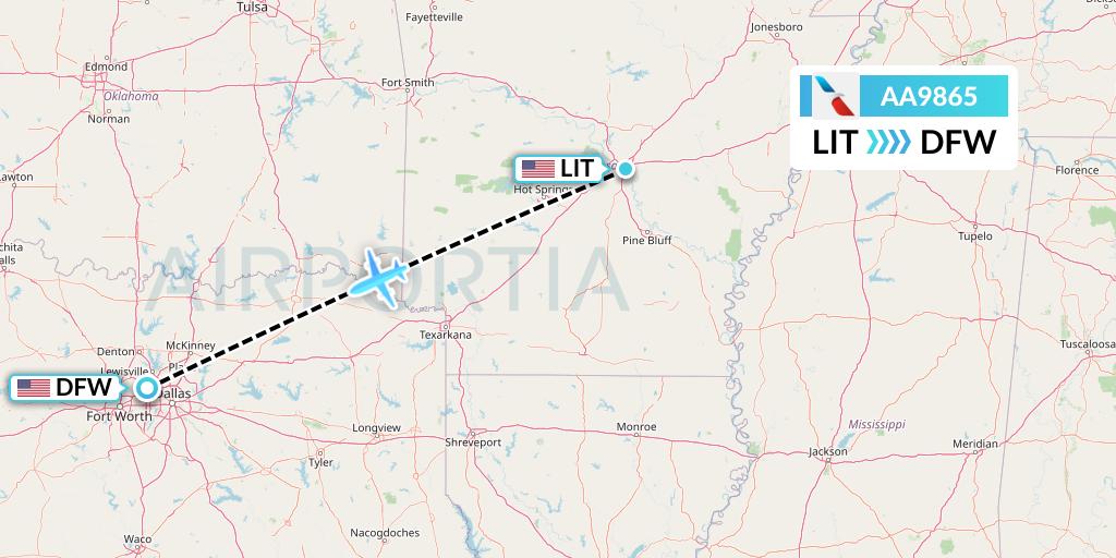 AA9865 American Airlines Flight Map: Little Rock to Dallas