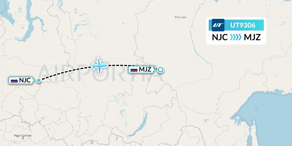 UT9306 UTair Flight Map: Nizhnevartovsk to Mirny