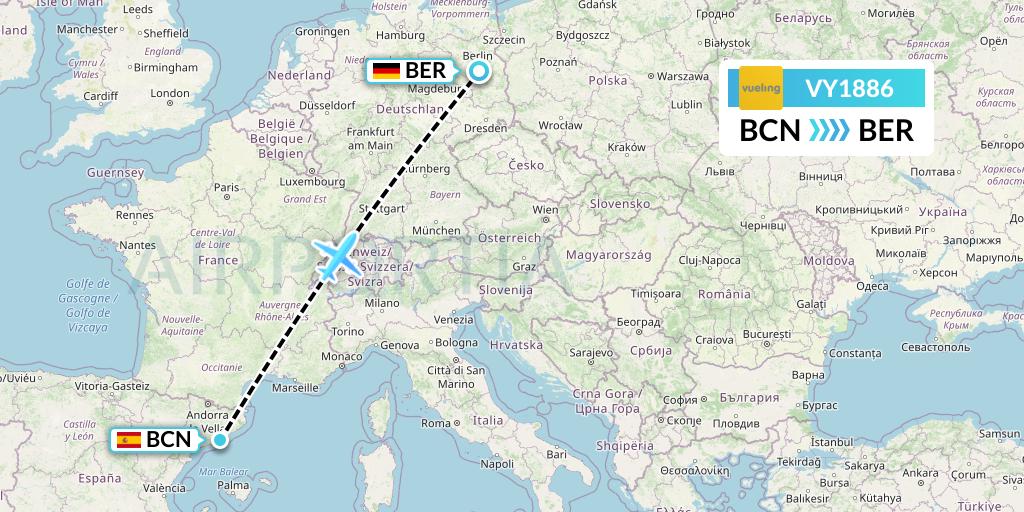 VY1886 Vueling Flight Map: Barcelona to Berlin