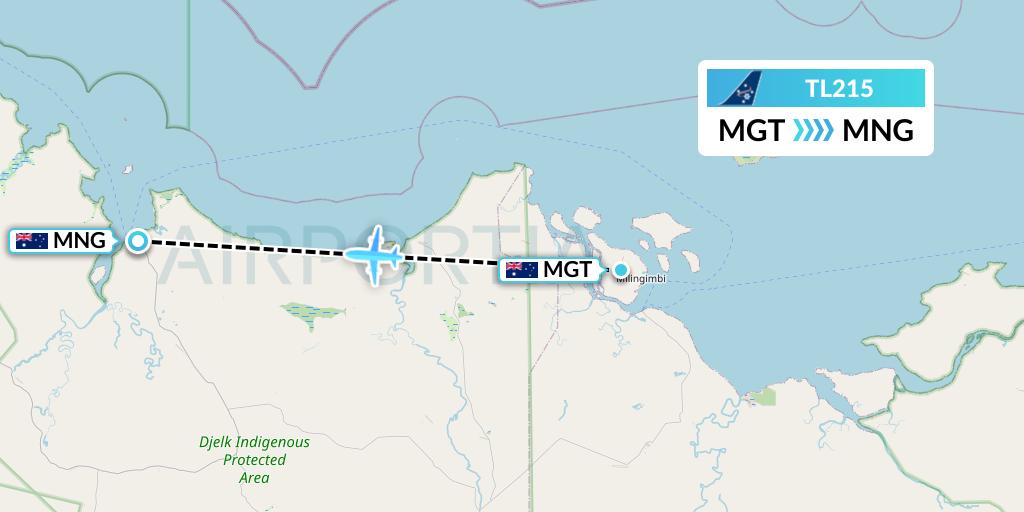 TL215 Airnorth Flight Map: Milingimbi Island to Maningrida