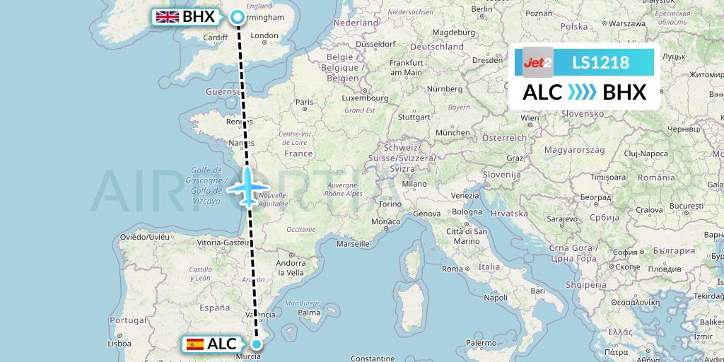 LS1218 Jet2 Flight Map: Alicante to Birmingham