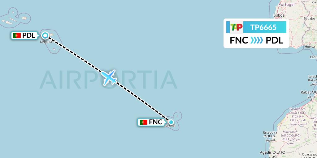 TP6665 TAP Portugal Flight Map: Funchal to Ponta Delgada